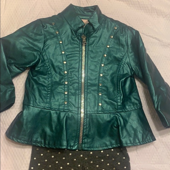 Little Lass turquoise ruffle hem jacket set - Picture 2 of 4